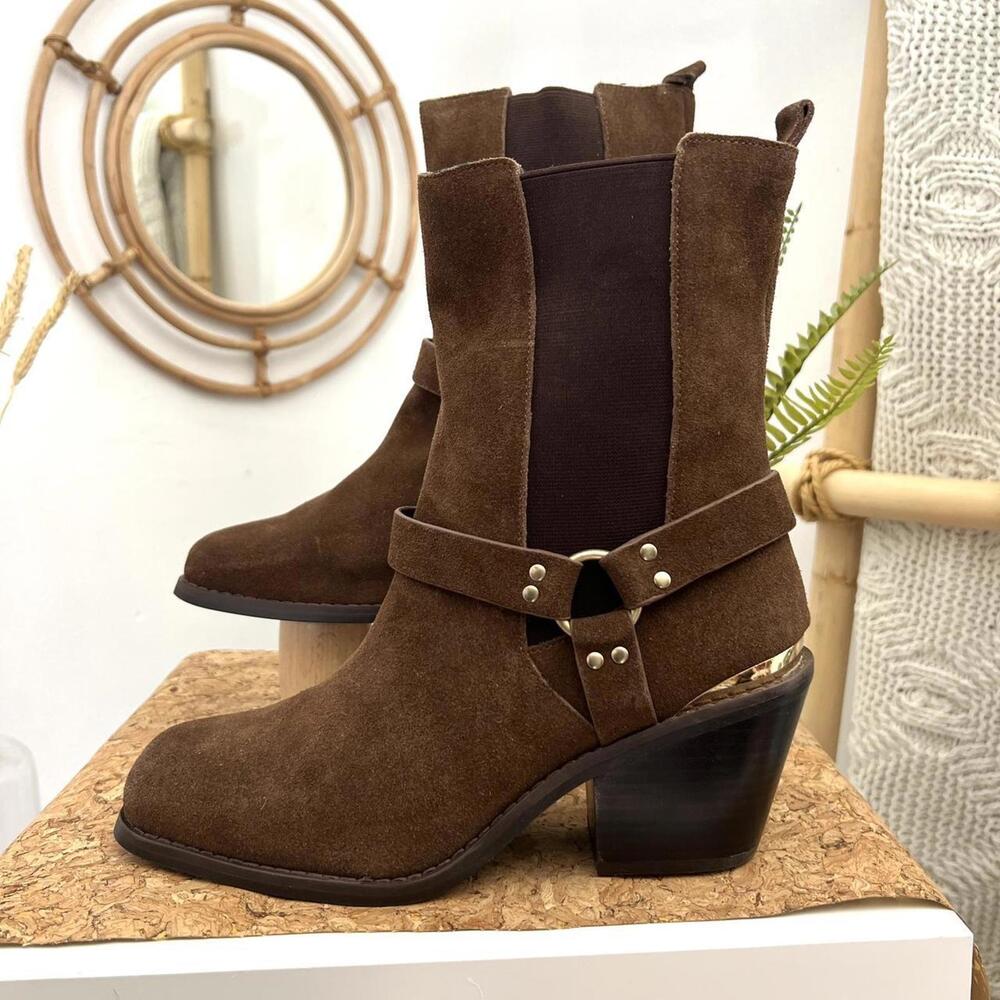 Urban Outfitters Brown suede leather Harness Biker Boots